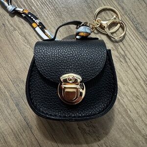 AirPod Earbud Holder Black Mini Purse Bag Charm with Gold Accents, New